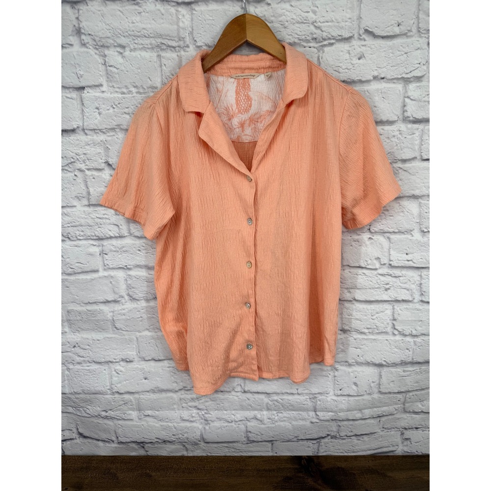 Soft Surroundings Womens XS‎ Peach Crinkle Gauze Button Front Shirt Lagenlook